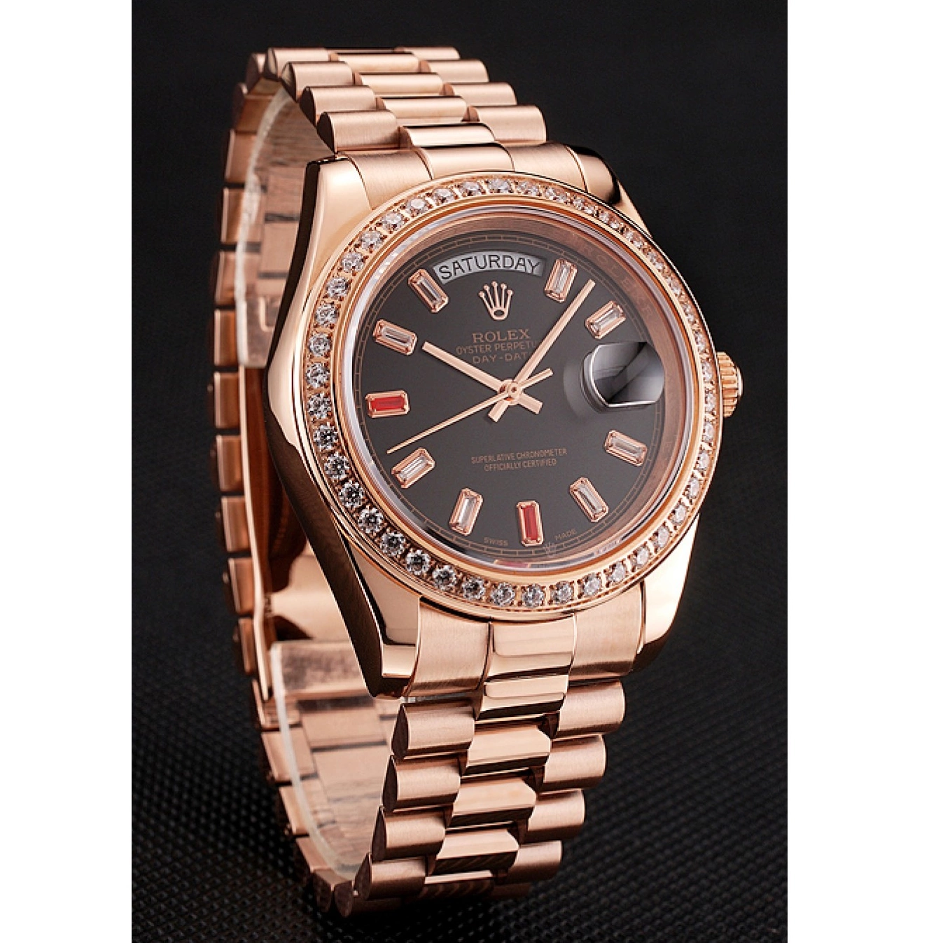 Good copy rolex watches Black Day-Date Gold Rubies 1454102 Swiss Diamonds Bracelet And Dial Rolex Rose 0824